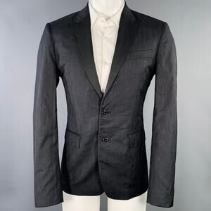 ROBERTO CAVALLI Size 40 Black Grey Snake Jacquard Wool Silk Sport Coat
